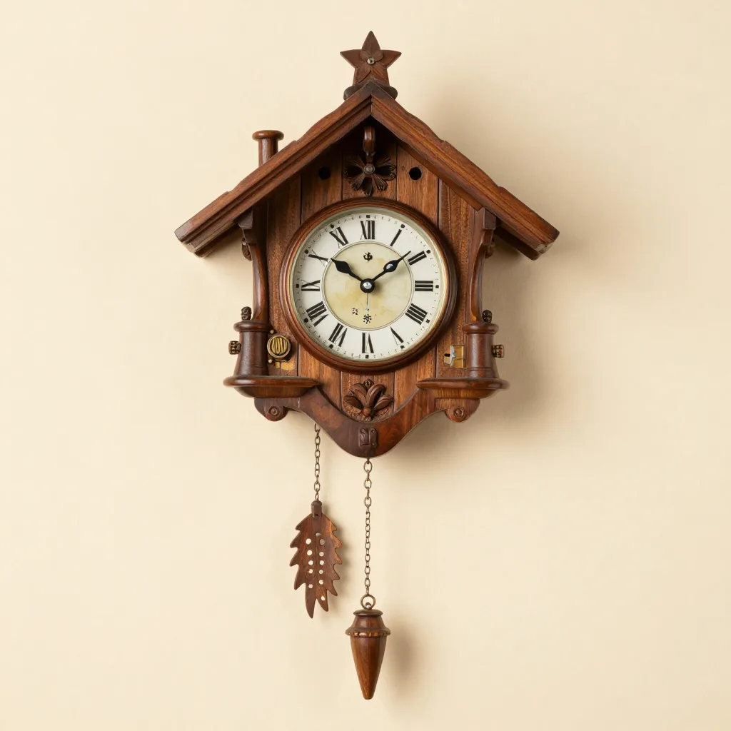 A hunter-style carved cuckoo clock on a light background